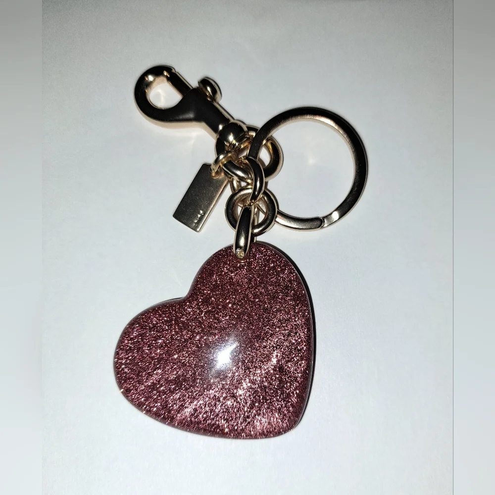 Coach Glitter Heart Keychain Bag Charm NWOT